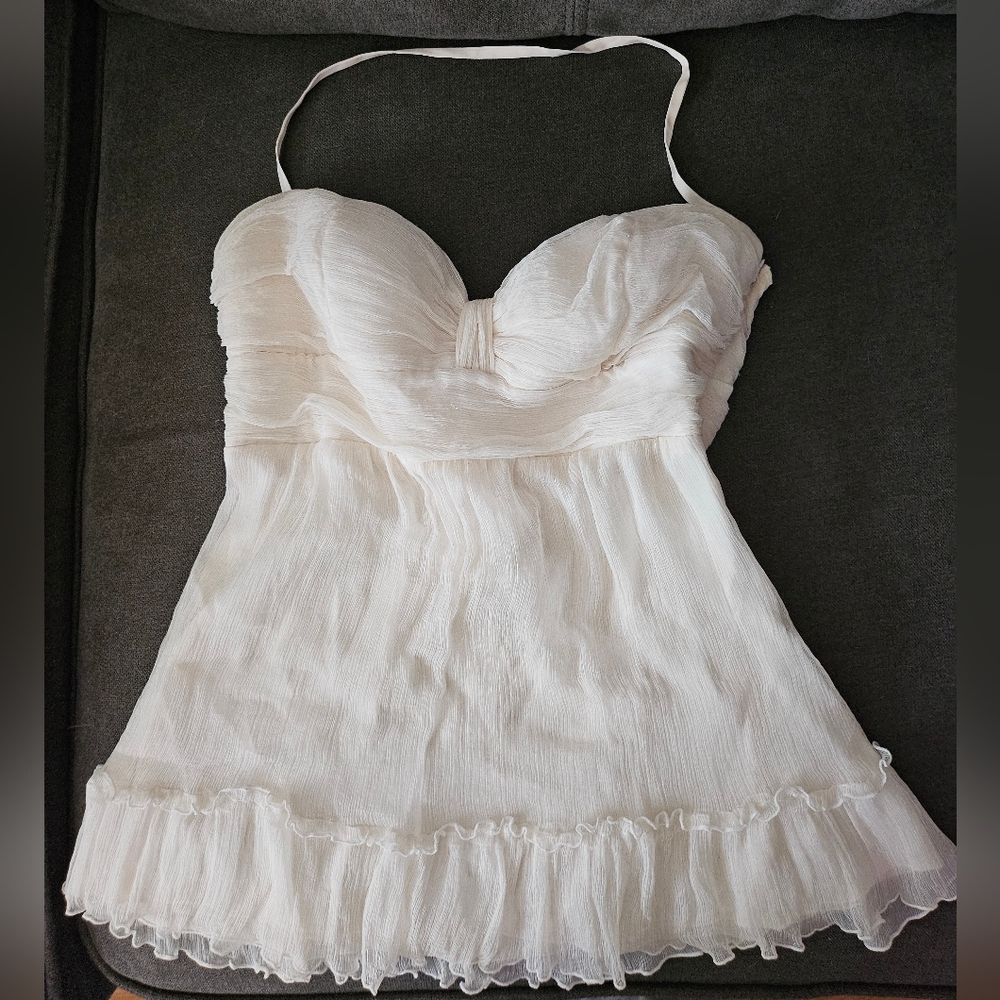 Bebe Off-White Ruffled Tiered Babydoll Top (Can Make Strapless)
